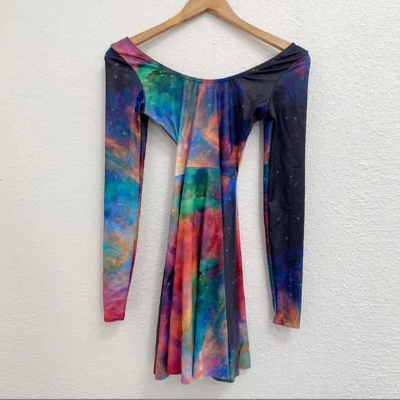 Black Milk Galaxy Dress Mini Long Sleeve Rainbow Space Stars - Picture 2 of 4